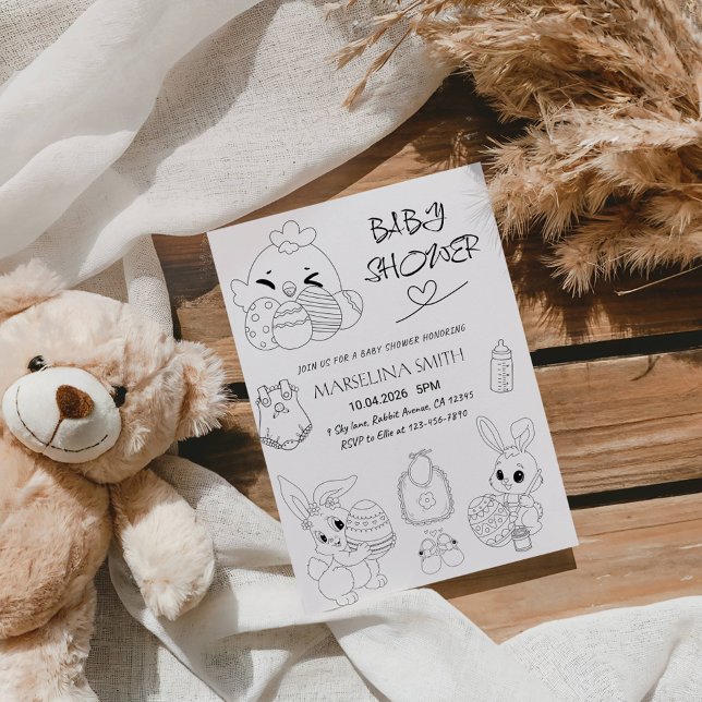 Elegant Easter Line Art Baby Shower Party Einladung (Von Creator hochgeladen)