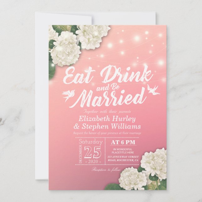 Elegant EAT Boire & Etre Marié Mariage Invitations (Devant)