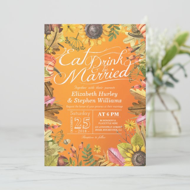 Elegant EAT Boire & Etre Marié Mariage Invitations (Debout devant)