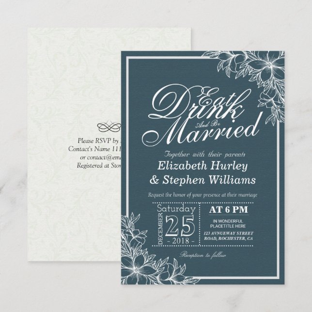 Elegant EAT Boire & Etre Marié Mariage Invitations (Devant / Derrière)