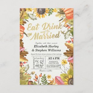 Elegant EAT Boire & Etre Marié Mariage Invitations