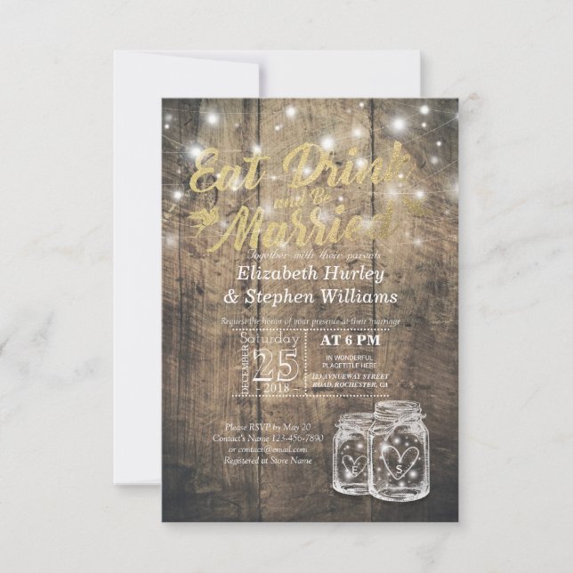 Elegant EAT Boire & Etre Marié Mariage Invitations (Devant)