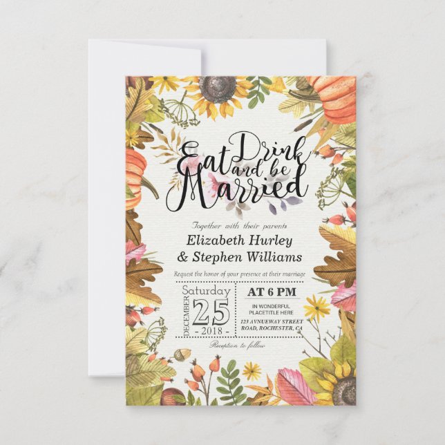 Elegant EAT Boire & Etre Marié Mariage Invitations (Devant)