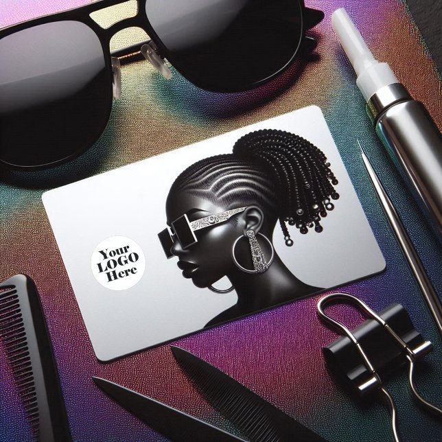 Elegant Ebony Black Hair Salon Branding Visitenkarte (Elegant Ebony Black Woman Hair Salon Branding Business Card)