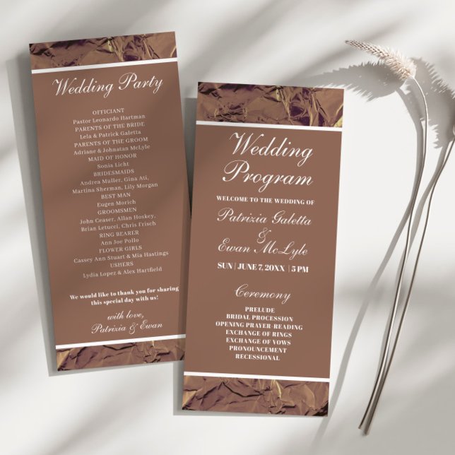 Élégant écrasé Brown papier Mariage plat programme (Créateur téléchargé)