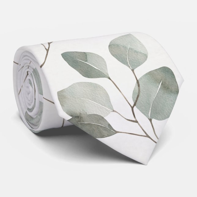 Elegant Ecru Silver Dollar Eukalyptus Wedding Krawatte (Gerollt)