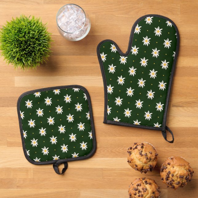 Elegant Edelweiss Ofenhandschuh & Topflappen-Set (Oben Unten)