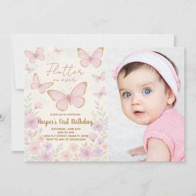 Elegant Editable Butterfly zum Geburtstag Einladun Einladung (Vorderseite)