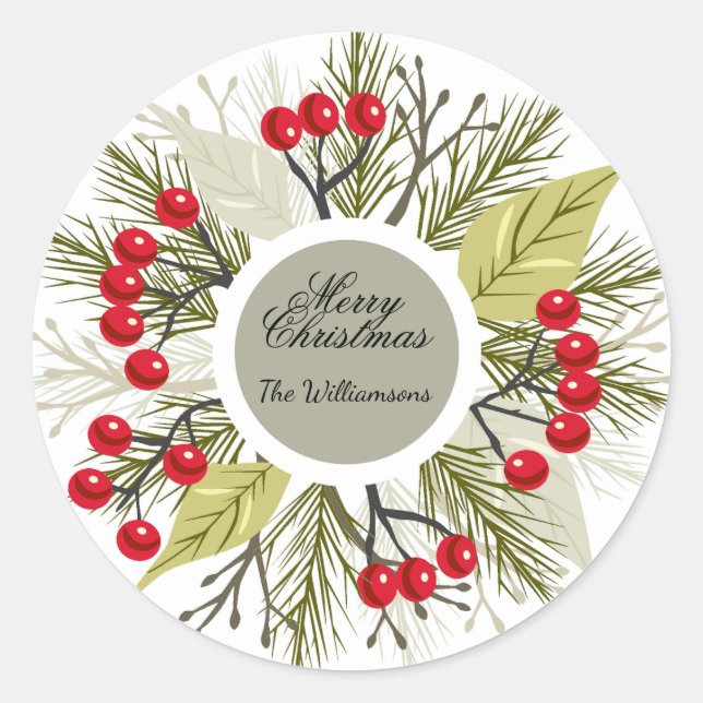 Elegant Editable Christmas Circle Sticker (Vorderseite)