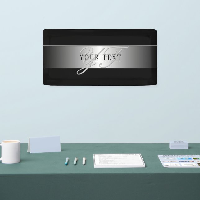 Elegant Editable Monogram Script Writing | Schwarz Banner (Messe)