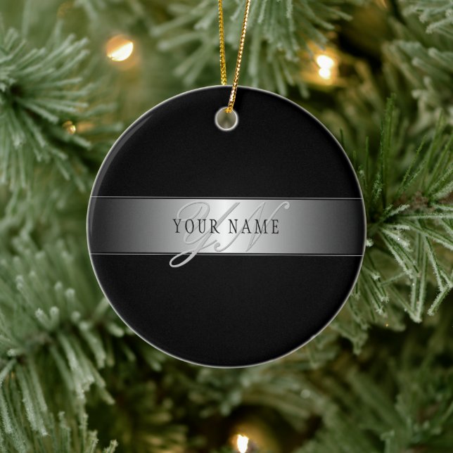 Elegant Editable Monogram Script Writing | Schwarz Keramik Ornament (Baum)