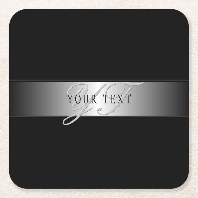 Elegant Editable Monogram Script Writing | Schwarz Rechteckiger Pappuntersetzer (Vorderseite)