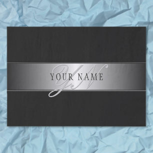 Elegant Editable Monogram Script Writing Schwarz Seidenpapier