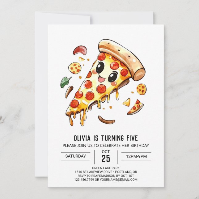 Elegant Editable Pizza Birthday Einladung (Vorderseite)