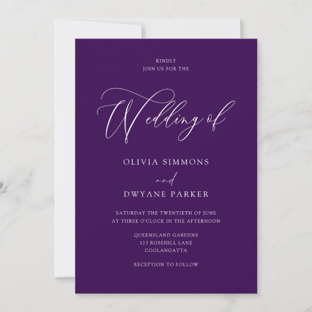 Elegant Eggplant Plum Moderne Hochzeit Einladung (Vorderseite)