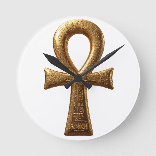 Elegant Egyptian Ankh Symbol Wall Art Runde Wanduhr (Vorderseite)