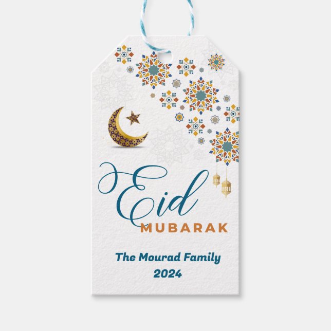Elegant Eid Mubarak Arabic Calligraphy Moon Stars Geschenkanhänger (Vorderseite)