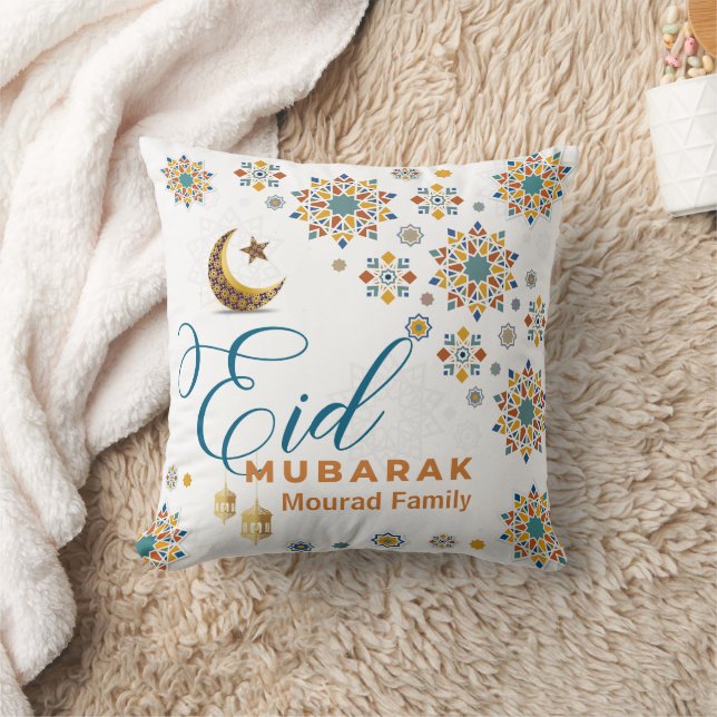Elegant Eid Mubarak Arabic Calligraphy Moon Stars Kissen (Decke)