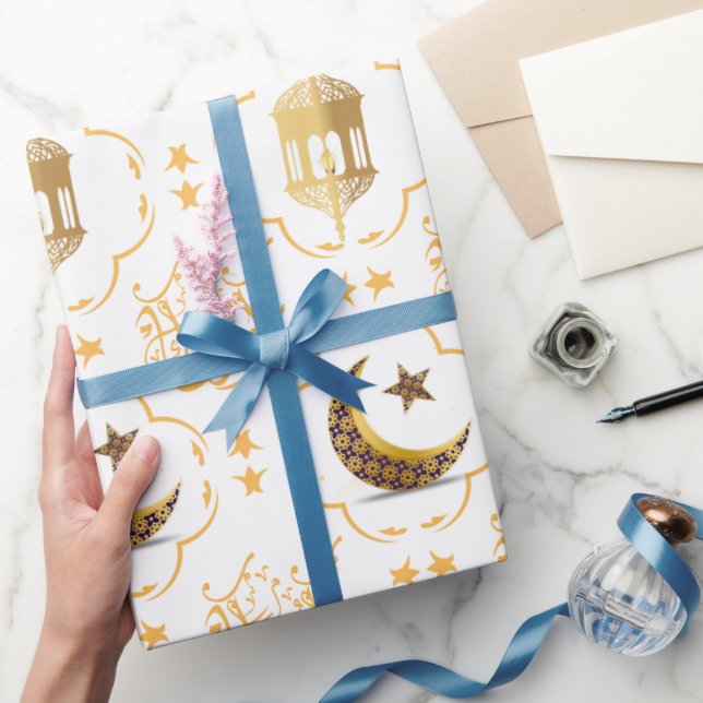 Elegant Eid Mubarak Arabic Calligraphy white Geschenkpapier (Schenken)