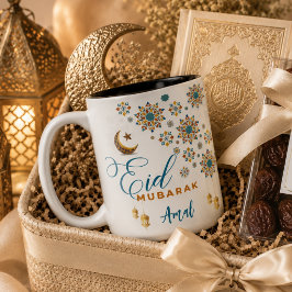 Elegant Eid Mubarak Calligraphy Moon Stars Custom Zweifarbige Tasse