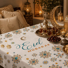Elegant Eid Mubarak Calligraphy Moon Stars Tischdecke