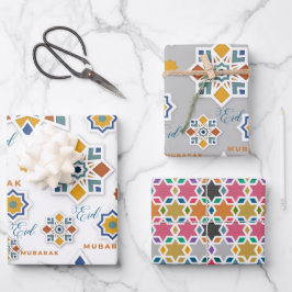 Elegant Eid Mubarak Kalligraphie farbenfroh Geschenkpapier Set