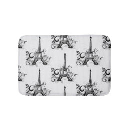 Elegant Eiffel Tower Paris Schwarz-weiß Geblüht Badematte