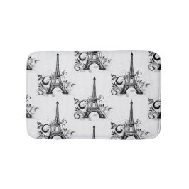 Elegant Eiffel Tower Paris Schwarz-weiß Geblüht Badematte