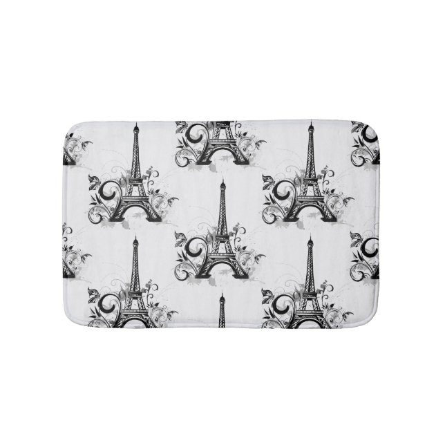 Elegant Eiffel Tower Paris Schwarz-weiß Geblüht Badematte (Vorderseite)