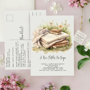 Elegant Ein neues Kapitel hat begonnen Floral Umzu Ankündigungspostkarte
