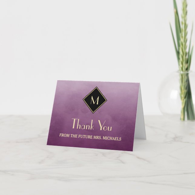 Elegant einfach Lila mit Gold Monogram Vielen Dank Dankeskarte (Vorderseite)