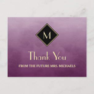 Elegant einfach Lila mit Gold Monogram Vielen Dank Postkarte