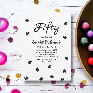 Elegant einfach schwarz und weiß Herbst 50. Geburt Einladung