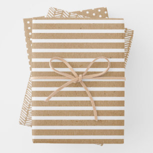 Elegant Einfach Weiß auf Falschem Rustikalem Braun Geschenkpapier Set