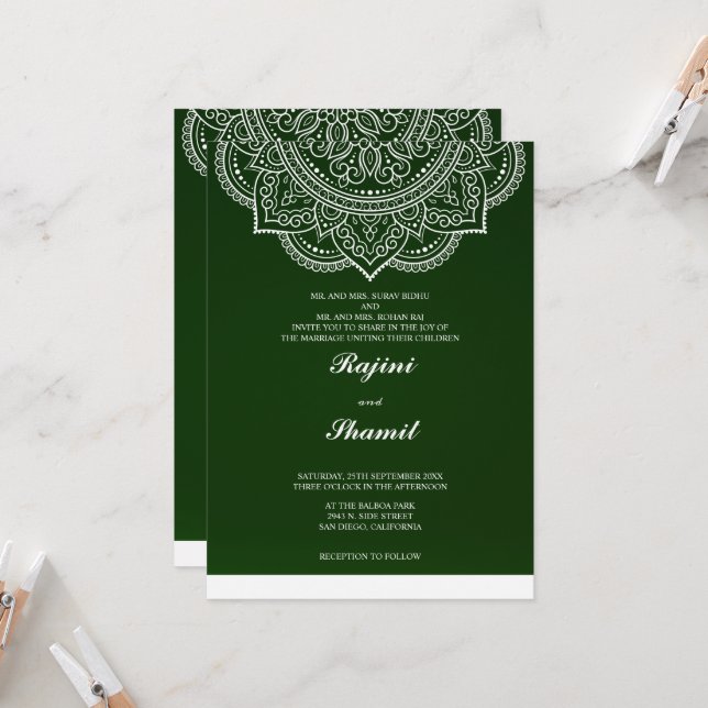 Elegant einfache Emerald Green Paisley Indian Hind Einladung (Vorderseite/Rückseite Beispiel)