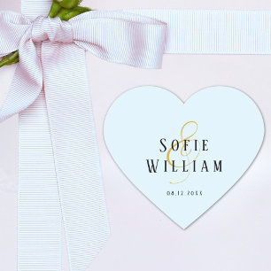 Elegant einfache Hochzeitnamen Datum Blue Sticker