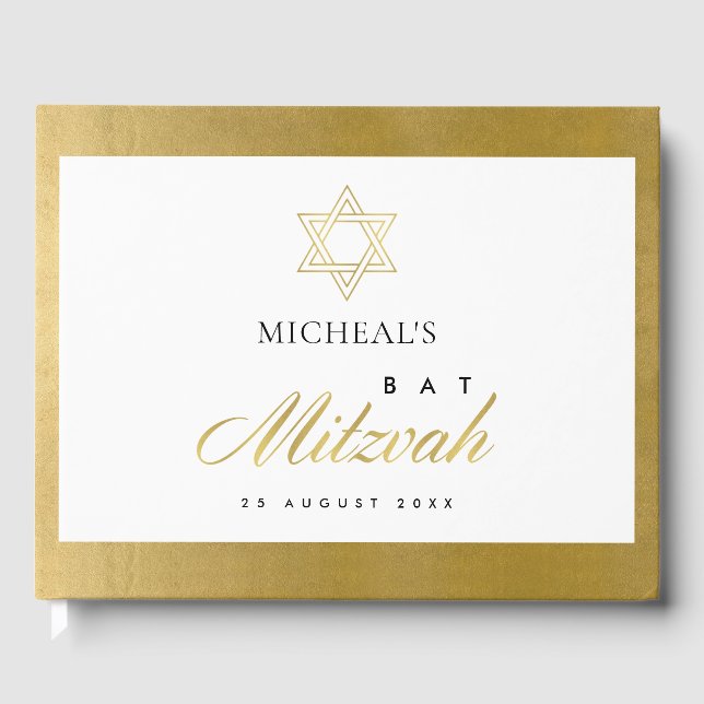 ELEGANT EINFACHE, KLARE IMITATE GOLD BAR BAT MITZV GÄSTEBUCH (Vorderseite)