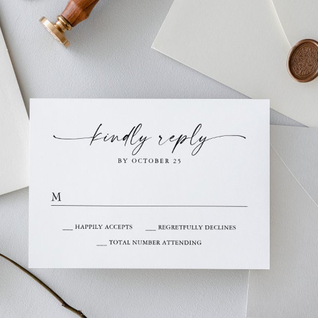 Elegant Einfache Minimalistische Kalligraphie Schw RSVP Karte (Von Creator hochgeladen)
