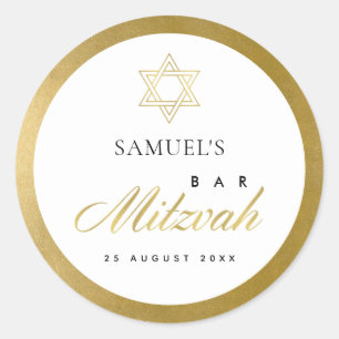ELEGANT EINFACHER KLEINER STAR GOLD BAR BAT MITZVA RUNDER AUFKLEBER