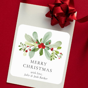 Elegant Einfaches Weihnachtswasser Botanisch Quadratischer Aufkleber