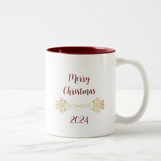 Elegant Einzigartiger Monogramm Name Frohe Weihnac Zweifarbige Tasse (Rechts)