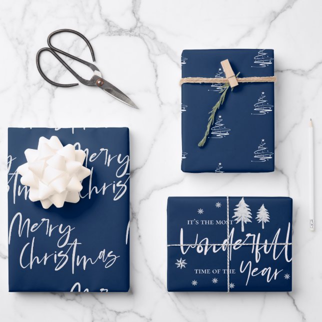 Elegant Electric Blue Merry Weihnachtsgeschenk Geschenkpapier Set (Vorderseite)