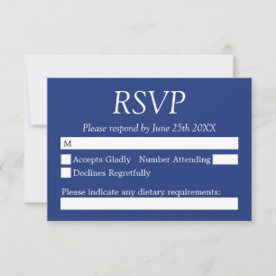Elégant élégant bleu foncé mariage carte RSVP