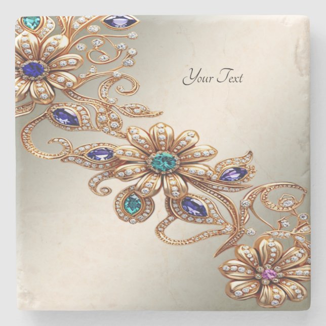 Elegant Elegant Gold Jewel Blume Stone Untersetzer (Vorderseite)