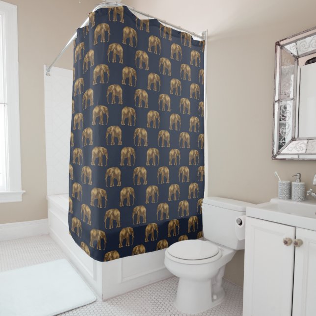 Elegant Elegant Navy Blue und Gold Chic Stilvoll Duschvorhang (Beispiel)