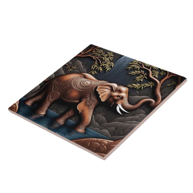 Elegant Elephant Amidst Ruhe Wasserfall Szene Fliese (Seite)