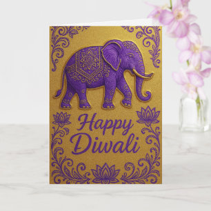 Elegant Elephant & Lotus Happy Diwali Gruß Karte