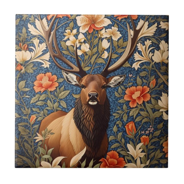 Elegant Elk William Morris Inspiriert Fliese (Vorderseite)
