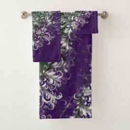 Elegant Emerald and Amethyst Silver Trim Towel Set