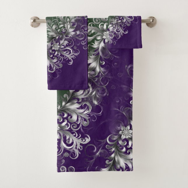 Elegant Emerald and Amethyst Silver Trim Towel Set (Insitu)